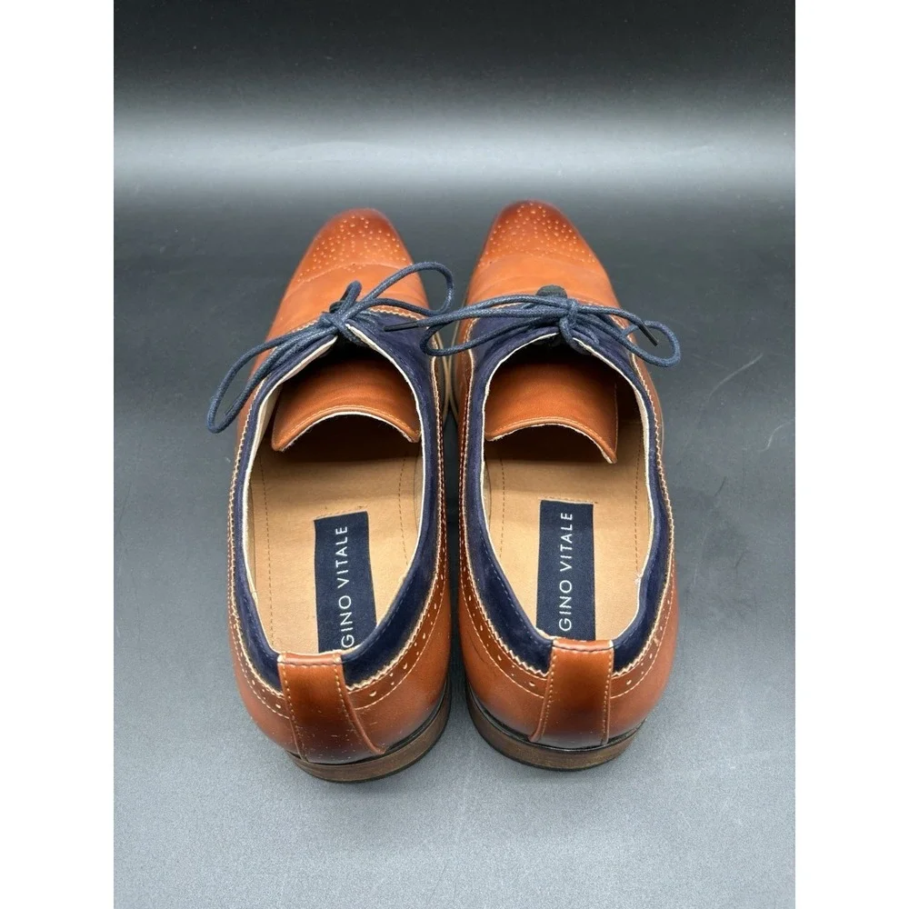 Gino Vitale Oxford Mens 11 Tan Navy Blue Excellent‎ Two Tone Brogue Dress Shoes